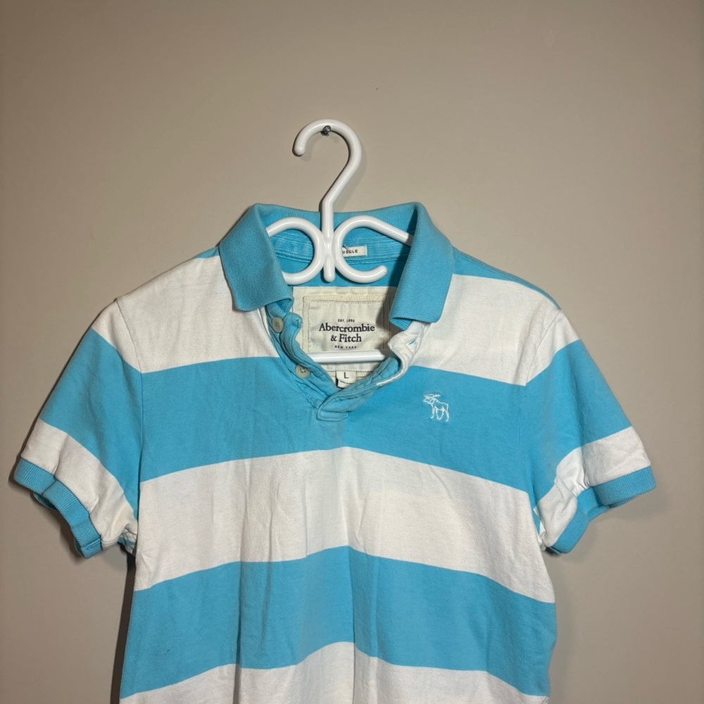 Abercrombie & Fitch Aqua and White Striped Polo